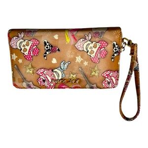 Betsey Johnson Western Cowgirl Skull Print Wallet Wristlet Brown Pink New